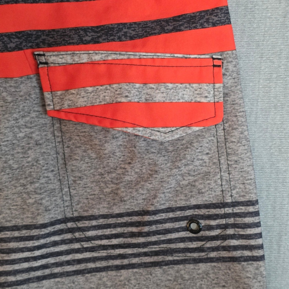 Hang Ten Board Shorts Mens 30 Grey Orange Striped Surf Swim Trunks Cargo Pocket - Picture 4 of 5